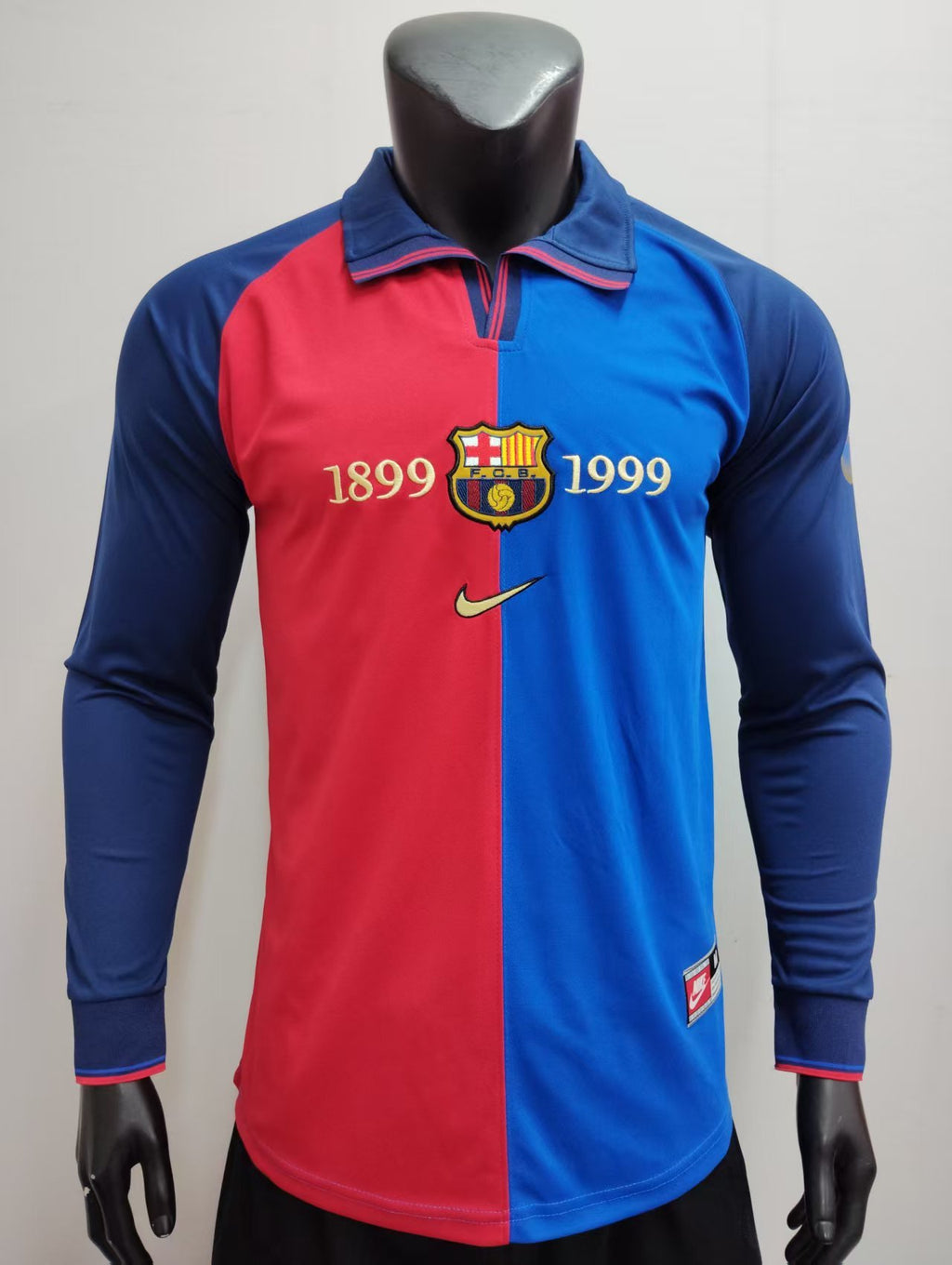 1899-1999 Barcelona Centenary Retro Home Jersey (Long Sleeve) – Vintage Half-and-Half Blaugrana Football Shirt