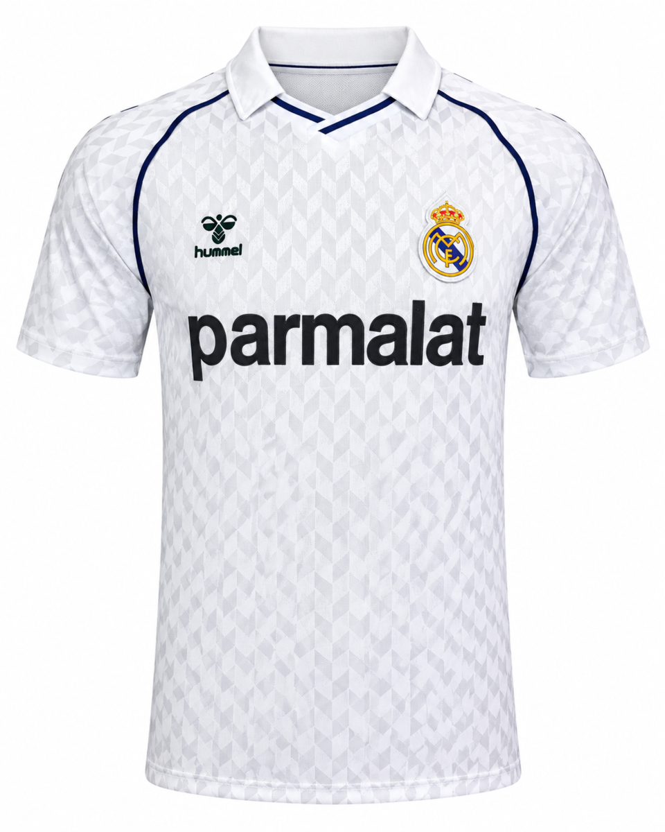 1986-1987 Real Madrid Retro Home Jersey (Player Version) – Vintage White & Purple Classic Football Shirt