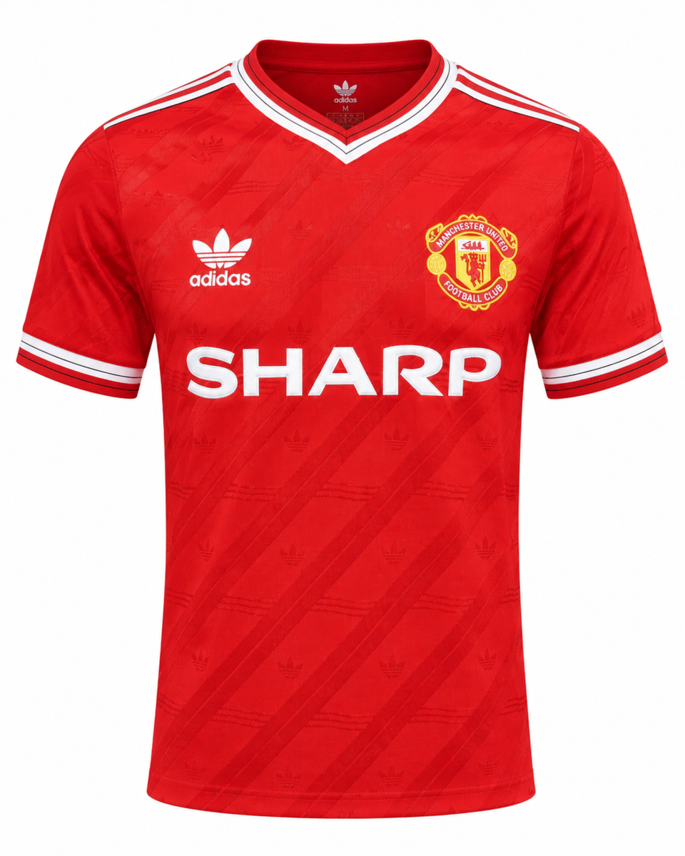 1986-1988 Manchester Red Retro Home Jersey (Player Version) – Vintage Diagonal Jacquard Trefoil Football Shirt