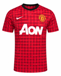 2012-2013 Manchester Red Retro Home Jersey (Player Version) – Vintage Gingham Check Football Shirt