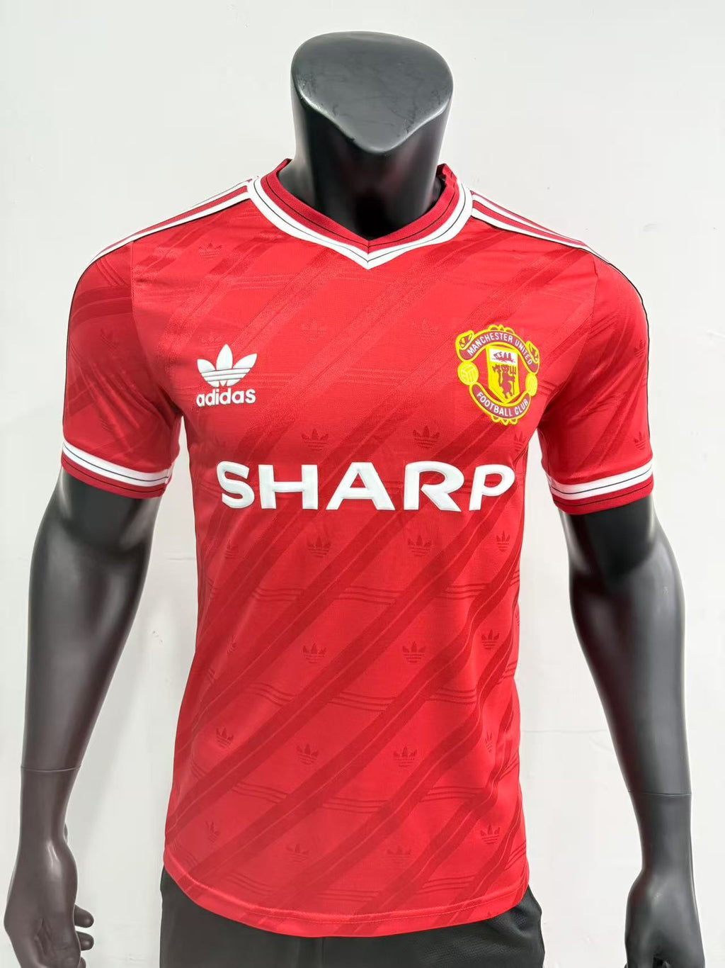 1986-1988 Manchester Red Retro Home Jersey (Player Version) – Vintage Diagonal Jacquard Trefoil Football Shirt